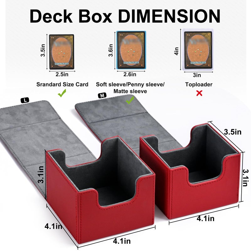 ZLCA Card Deck Box for Trading Cards  MTG Commander Deck Box Holds 120+ Single Sleeved Cards  Leather Magnetic Card Storage Box Fits for TCG CCG Magic Cards (Black& Red) - Image 2